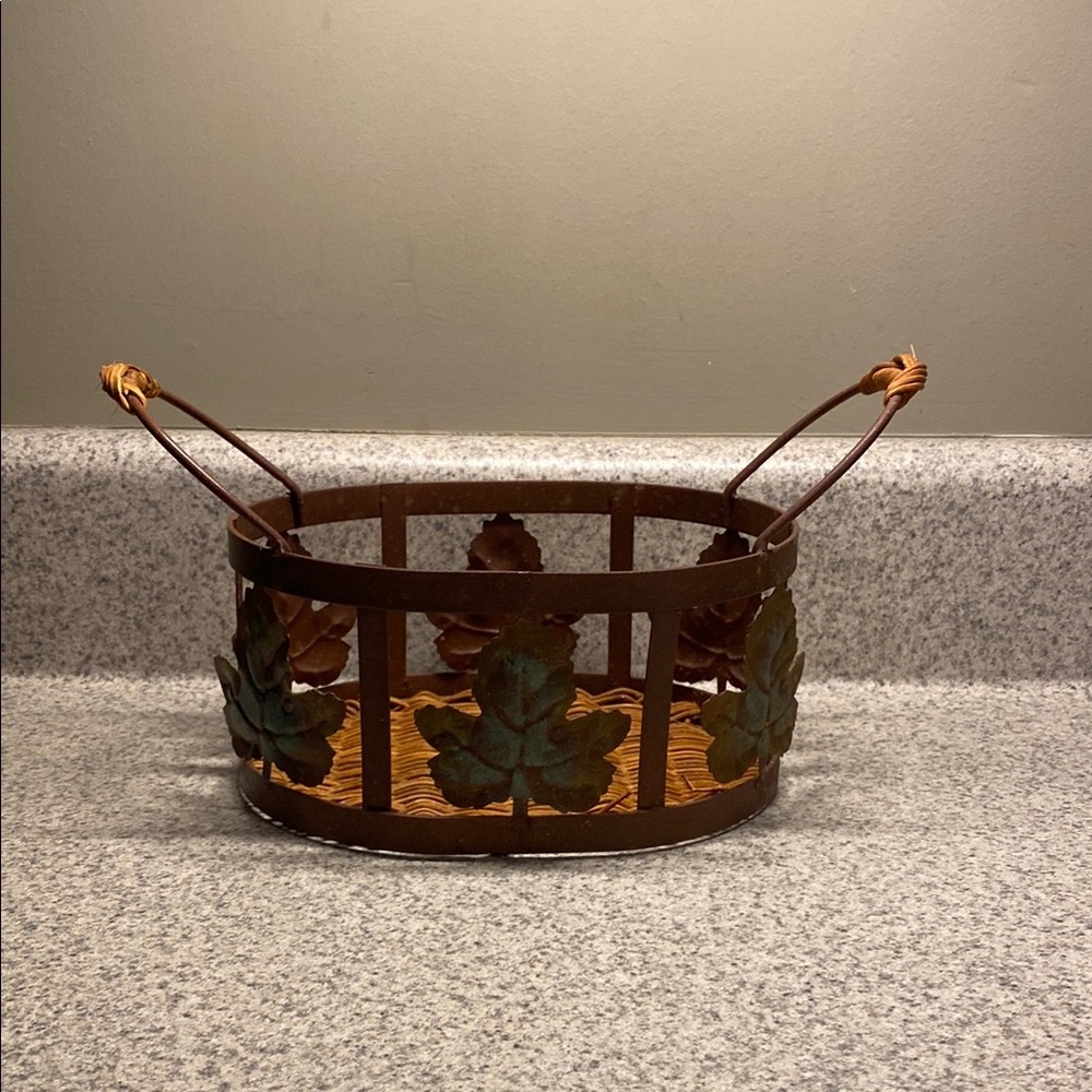 Fall Metal Basket with Leaf Design